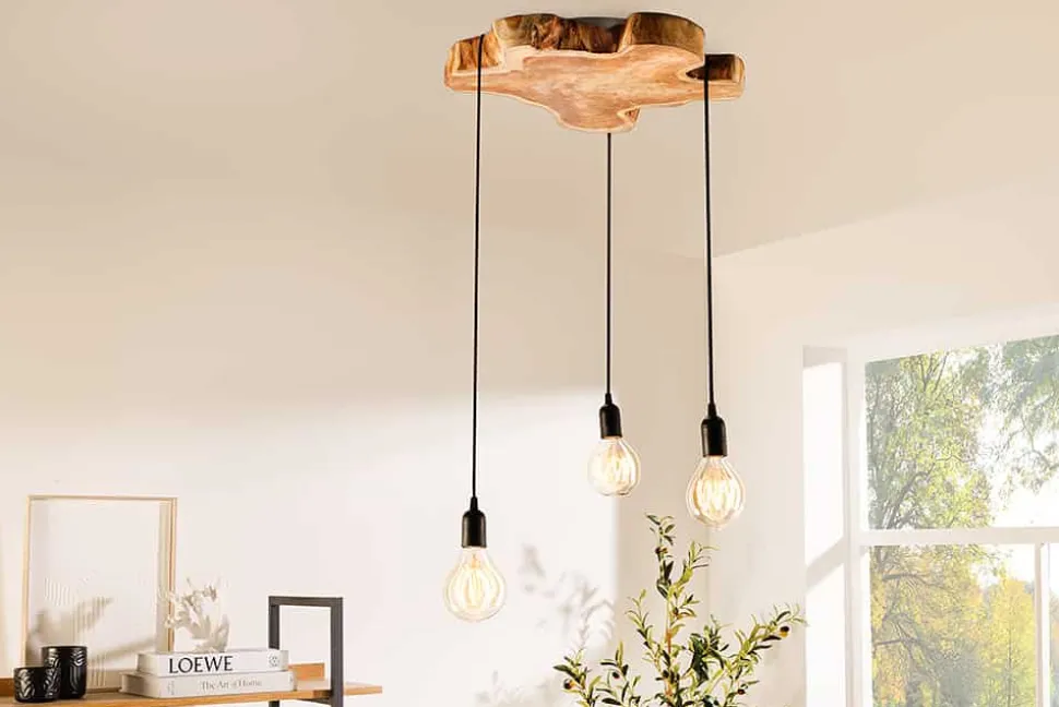 Handgefertigte Hängeleuchte HYPNOTIC 50cm natur Longan Massivholz