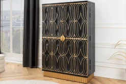 Handgefertigter Barschrank PIAZZA SAN MARCO 140cm grau gold Mangoholz massiv 3D-Design