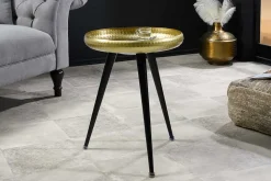 Handgefertigter Beistelltisch ORIENT 55cm messing gold rund Metall Hammerschlag Design