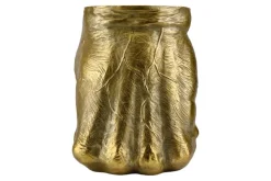 Handgefertigter Beistelltisch FIST 50cm gold runde Tischplatte Faust-Skulptur