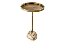 Handgefertigter Beistelltisch TRAYFUL 60cm messing antik Eisen natur Marmorfuß