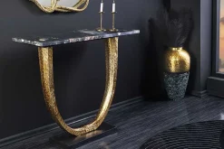 Handgefertigter Konsolentisch OMEGA 80cm schwarz Marmor gold Metall
