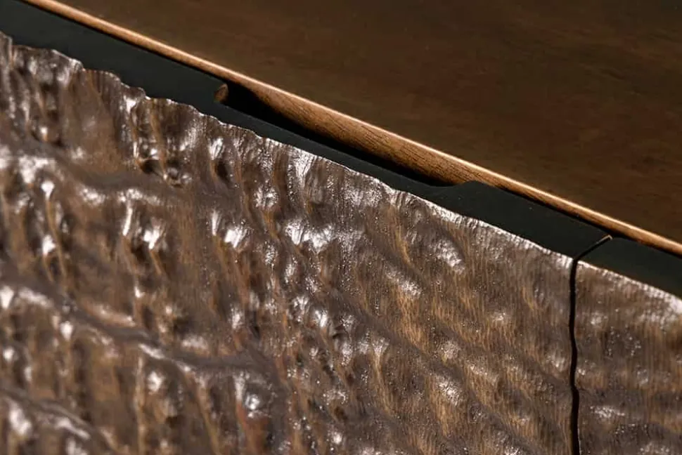 Handgefertigtes Highboard CROCO 120cm braun Mangoholz massiv 3D-Design