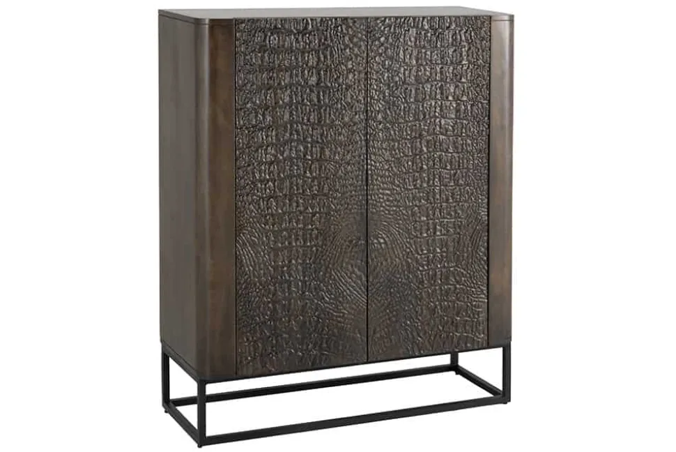 Handgefertigtes Highboard CROCO 120cm braun Mangoholz massiv 3D-Design