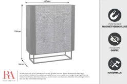 Handgefertigtes Highboard CROCO 120cm braun Mangoholz massiv 3D-Design
