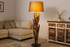 Handgefertigte Stehlampe WILD NATURE 158cm grau Treibholz Stehleuchte Leinenschirm