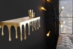 Handgefertigtes Wandregal LIQUID LINE 60cm gold antik Metall Tropfen-Design
