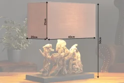 Handgefertigte Tischlampe ARAGON 50cm braun Treibholz-Fuß mit Leinenschirm
