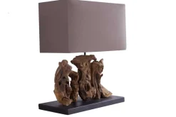 Handgefertigte Tischlampe ARAGON 50cm braun Treibholz-Fuß mit Leinenschirm