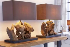 Handgefertigte Tischlampe ARAGON 50cm braun Treibholz-Fuß mit Leinenschirm