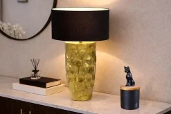 Handgefertigte Tischlampe AURELIA 55cm gold schwarz Hammerschlag-Design mit Stoffschirm
