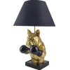 Handgefertigte Tischlampe BULLDOG 55cm schwarz gold Stoffschirm Hunde-Skulptur Boxer