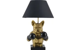 Handgefertigte Tischlampe BULLDOG 55cm schwarz gold Stoffschirm Hunde-Skulptur Boxer