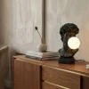 Handgefertigte Tischlampe DAVID 30cm schwarz Büste mit weißer Lampenkugel