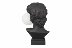 Handgefertigte Tischlampe DAVID 30cm schwarz Büste mit weißer Lampenkugel