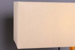 Handgefertigte Tischlampe HYPNOTIC 50cm natur Teakholz beige mit Leinenschirm