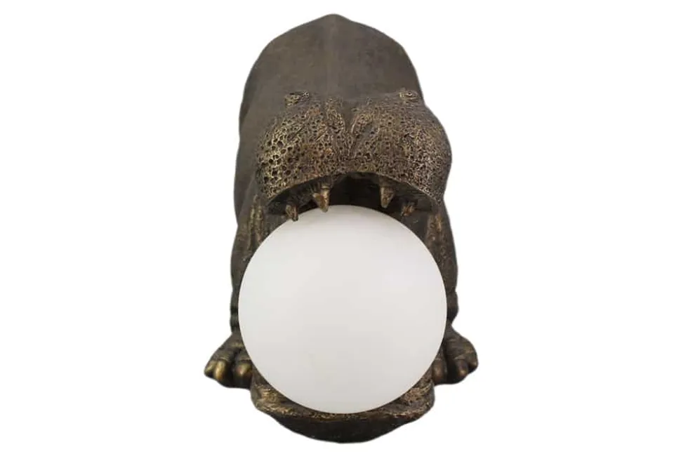 Handgefertigte Tischlampe HIPPO 45cm schwarz Nilpferd-Skulptur mit Lampenkugel