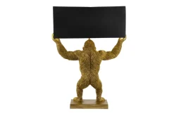 Handgefertigte Tischlampe KING APE 70cm schwarz gold Stoffschirm Affen-Skulptur