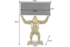 Handgefertigte Tischlampe KING APE 70cm schwarz gold Stoffschirm Affen-Skulptur