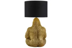Handgefertigte Tischlampe KING APE 55cm gold schwarzer Stoffschirm Gorilla-Skulptur