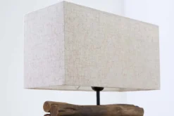 Handgefertigte Tischlampe PERIFERE 40cm beige Treibholz Leinenschirm