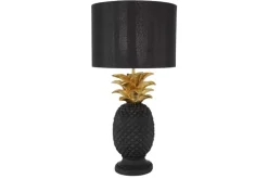 Handgefertigte Tischlampe PINEAPPLE 50cm schwarz Ananas-Design gold mit Stoffschirm
