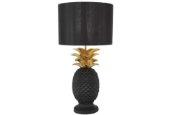 Handgefertigte Tischlampe PINEAPPLE 50cm schwarz Ananas-Design gold mit Stoffschirm