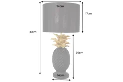 Handgefertigte Tischlampe PINEAPPLE 50cm schwarz Ananas-Design gold mit Stoffschirm