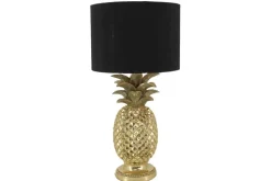 Handgefertigte Tischlampe PINEAPPLE 50cm gold schwarz Ananas-Design mit Stoffschirm