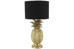 Handgefertigte Tischlampe PINEAPPLE 50cm gold schwarz Ananas-Design mit Stoffschirm