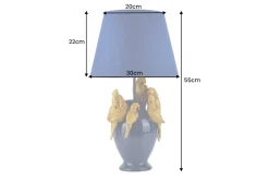 Handgefertigte Tischlampe PARROT 55cm blau gold Papagei-Skulptur Stoffschirm