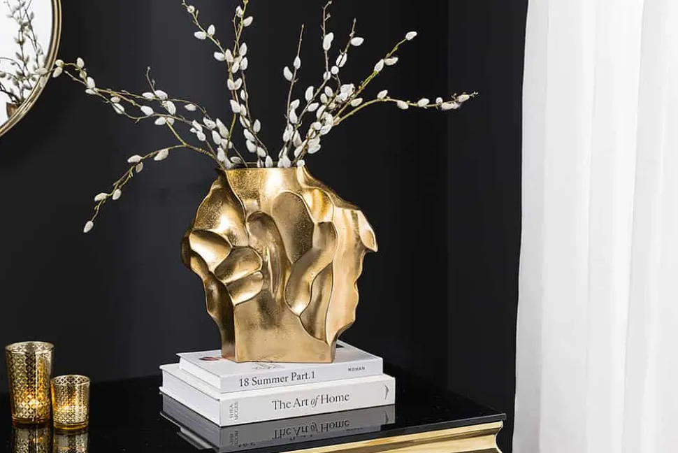 Handgefertigte Vase LIQUID 25cm gold Metall Hammerschlag Design