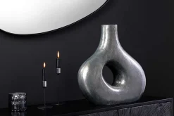 Handgefertigte Vase RING 30cm dunkelgrau Metall Dekoration Blumenvase