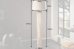 Handmade Stehlampe ROUSILIQUE 180cm beige Treibholzlampe Leinenschirm Baumstamm