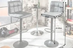 Höhenverstellbarer Barhocker MODENA vintage grau Microfaser Metall schwarz mit Lehne drehbar