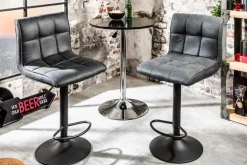 Höhenverstellbarer Barhocker MODENA vintage grau Microfaser Metall schwarz mit Lehne drehbar