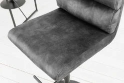 Höhenverstellbarer Barhocker COMFORT dunkelgrau Samt drehbar mit Lehne Metall schwarz