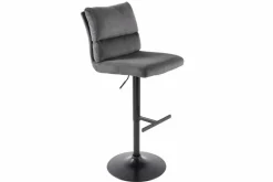 Höhenverstellbarer Barhocker COMFORT grau Cord drehbar mit Lehne Metall schwarz