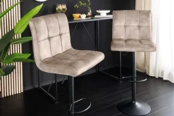 Höhenverstellbarer Barhocker MODENA champagner beige Samt Metall schwarz drehbar