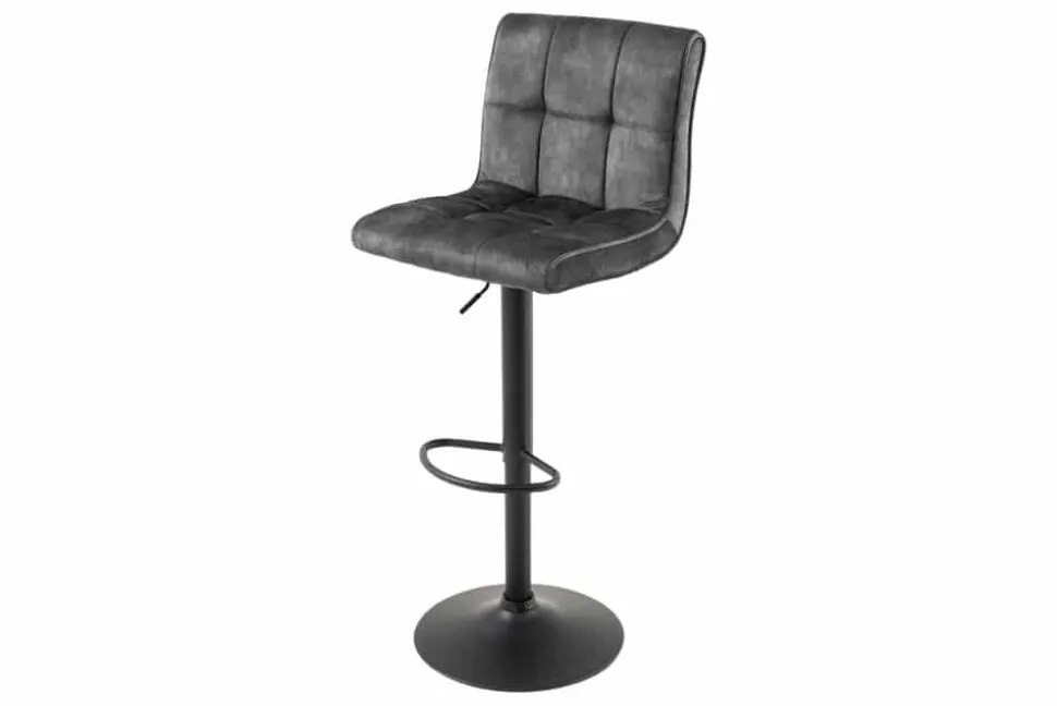 Höhenverstellbarer Barhocker MODENA grau Samt Metall schwarz drehbar
