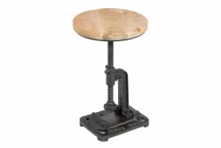 Höhenverstellbarer Beistelltisch ENGINEER 30cm Mangoholz Industrial Design massiv rund Eisen