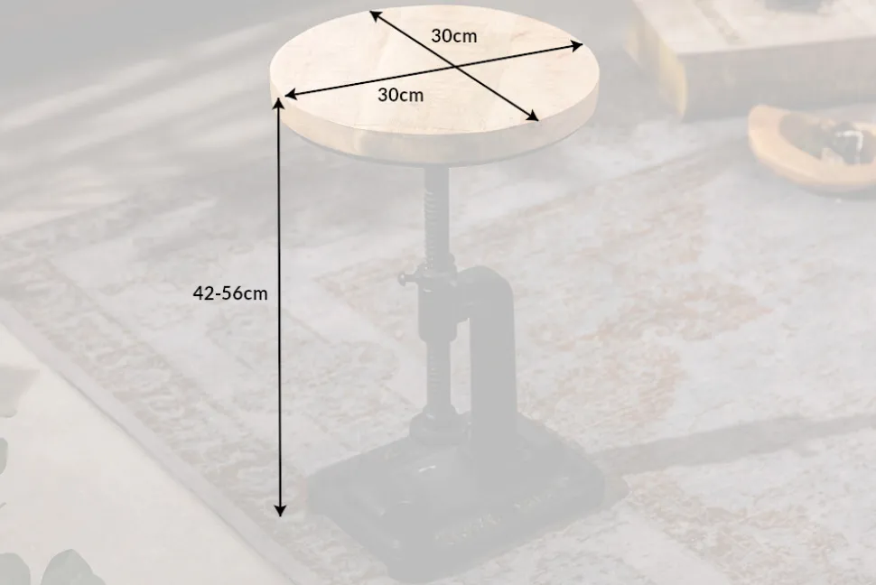 Höhenverstellbarer Beistelltisch ENGINEER 30cm Mangoholz Industrial Design massiv rund Eisen