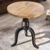 Höhenverstellbarer Beistelltisch ENGINEER 50cm Mangoholz Industrial Design massiv rund Eisen