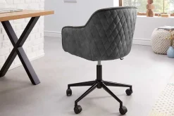 Höhenverstellbarer Bürostuhl EUPHORIA dunkelgrau Samt mit Ziersteppung