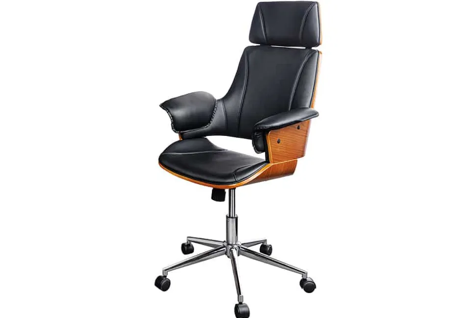 Höhenverstellbarer Bürostuhl MANHATTAN Kunstleder Walnuss mit Armlehne Retro Design