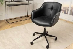 Höhenverstellbarer Bürostuhl EUPHORIA schwarz Kunstleder drehbar Ziersteppung gepolstert
