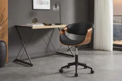 Höhenverstellbarer Bürostuhl ORGANIC schwarz Kunstleder Walnussholz braun drehbar