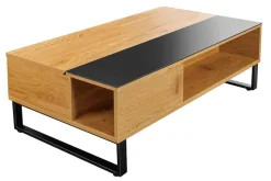 Höhenverstellbarer Couchtisch APARTMENT 110cm natur Eiche schwarz Metall Stauraum