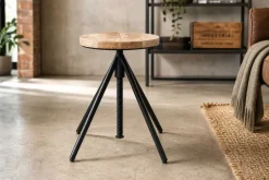 Höhenverstellbarer Hocker FACTORY 60cm natur Mangoholz Metall Sitzhocker