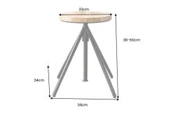 Höhenverstellbarer Hocker FACTORY 60cm natur Mangoholz Metall Sitzhocker